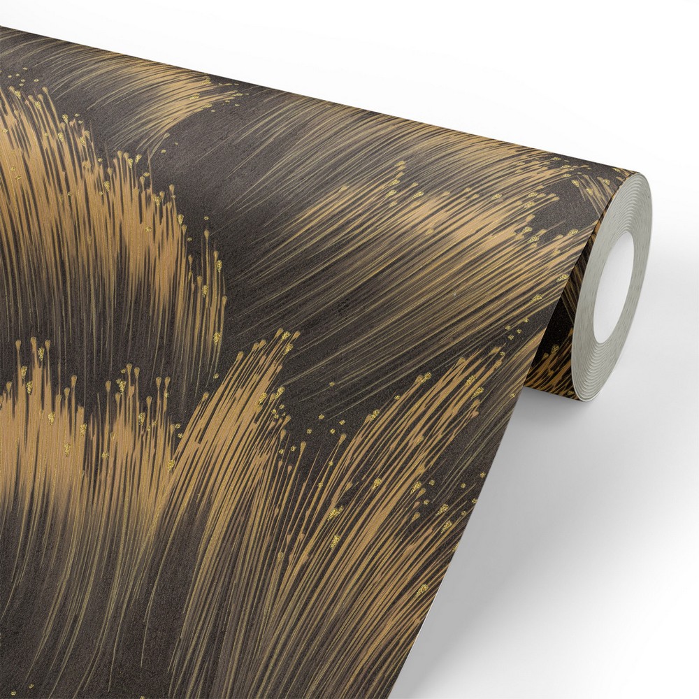 Обои Euro Decor Era, винил на флизелиновой основе, 1,06*10,05м, Золотой мотив на черном фоне 