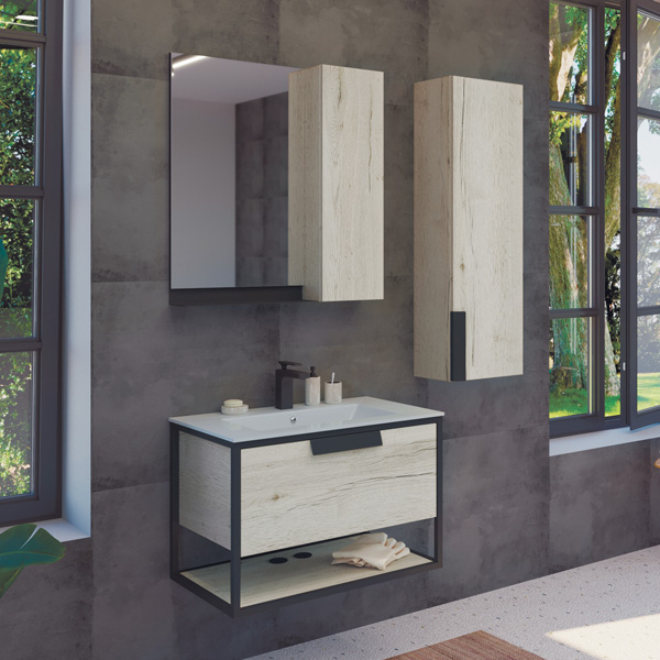 COMFORTY Тумба-умывальник "Бонн-75" графит/дуб дымчатый с  раковиной COMFORTY 75E белая в Сочи и Адлере COMFORTY Тумба-умывальник "Бонн-75" графит/дуб дымчатый с  раковиной COMFORTY 75E белая в Сочи и Адлере