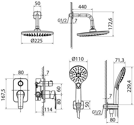 Душевая система скрытого монтажа с тропическим душем и ручным душем, черный матовый, Ray, IDDIS, RAYBL02i67 в Сочи и Адлере