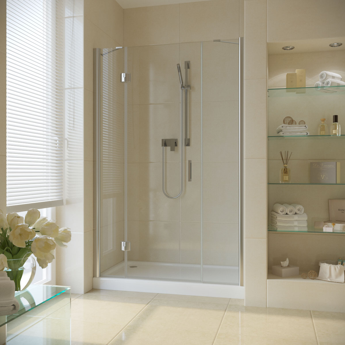 Дверь в душевой проем AFP-F LUX 130 08 01 правая профиль хром глянцевый стекло прозрачное