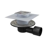 Сливной трап 105 × 105/50/75, подводка – боковая, решетка – нержавеющая сталь, фланец –нержа