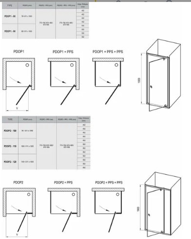 Душевая дверь PDOP2-100 см (961 - 1011 x 1900 вход 492 мм) чёрный + транспарент в Сочи и Адлере