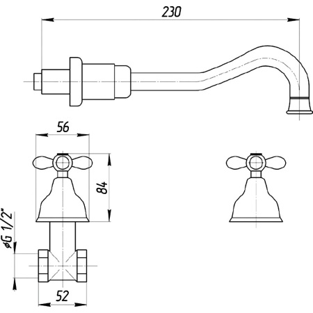 PRINCETON PLUS Смеситель д/раковины, настенный, 3-х поз, золото в Сочи и Адлере