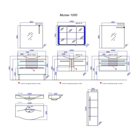 МИЛАН 100 Тумба подвесная, два ящика, белая с раковиной БЕРГАМО 100 (Ш100хВ53,5хГ50,5) в Сочи и Адлере