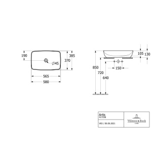 Раковина, Villeroy&Boch, Artis, ширина, мм-580, глубина, мм-380, высота, мм-125, тип установки-накладной (настольный), отверстия для смесителя-отсутст в Сочи и Адлере Раковина, Villeroy&Boch, Artis, ширина, мм-580, глубина, мм-380, высота, мм-125, тип установки-накладной (настольный), отверстия для смесителя-отсутст в Сочи и Адлере