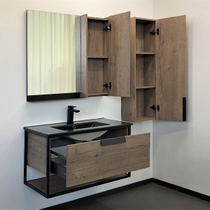 COMFORTY. Тумба-умывальник "Бонн-90" дуб темный с раковиной COMFORTY 90E черная матовая COMFORTY. Тумба-умывальник "Бонн-90" дуб темный с раковиной COMFORTY 90E черная матовая