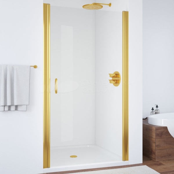 Дверь в душевой проем ЕР 90 09 01 профиль золото стекло прозрачное