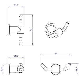 Крючок двойной AZARIO FORNY, хром (AZ-88305) в Сочи и Адлере