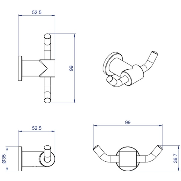 Крючок двойной AZARIO FORNY, хром (AZ-88305) в Сочи и Адлере