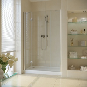 Дверь в душевой проем  150 08 01 профиль хром глянцевый, стекло прозрачное