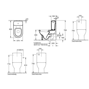 Сливной бачок, Villeroy&Boch, Verity Design, ширина, мм-370, глубина, мм-185, высота, мм-410, смыв двойной, подк-ие сбоку/сзади, керамика, кнопка хром в Сочи и Адлере