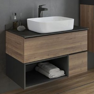 COMFORTY. Тумба-умывальник "Штутгарт-90" дуб тёмно-коричневый с черной столешницей c раковиной COMFORTY T-Y9378 COMFORTY. Тумба-умывальник "Штутгарт-90" дуб тёмно-коричневый с черной столешницей c раковиной COMFORTY T-Y9378