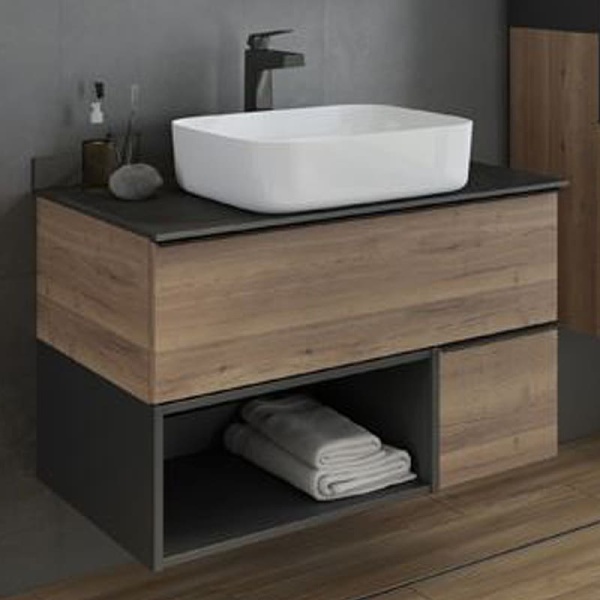 COMFORTY. Тумба-умывальник "Штутгарт-90" дуб тёмно-коричневый с черной столешницей c раковиной COMFORTY T-Y9378 COMFORTY. Тумба-умывальник "Штутгарт-90" дуб тёмно-коричневый с черной столешницей c раковиной COMFORTY T-Y9378