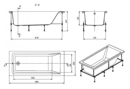 Акриловая прямоугольная ванна EASY 180x80 белая в Сочи и Адлере
