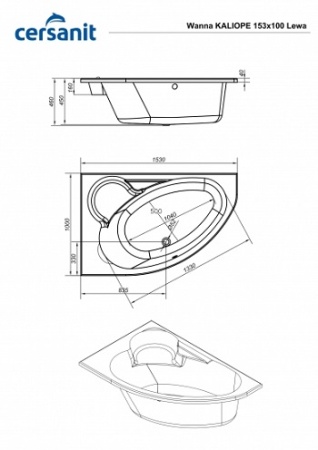 Ванна акриловая Cersanit KALIOPE 153x100x46 левая, ультра белая в Сочи и Адлере