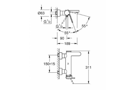 33553003 Смеситель для ванны GROHE Plus, настенный монтаж, 1/2″  в Сочи и Адлере