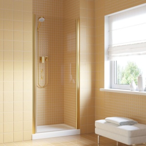 Дверь в душевой проем ЕР 60 09 01 Lux профиль золото стекло прозрачное, петли слева