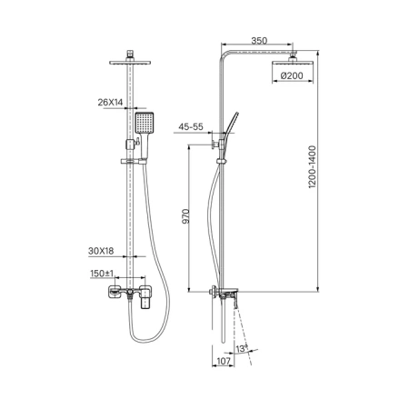 Смеситель с верхним душем, черный, Bild, IDDIS, BILBL1Fi06 в Сочи и Адлере