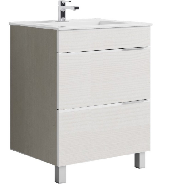 БРИГ 75 Тумба на ножках, два ящика с умывальниками дуб седой QUADRO 75/ГГРАНД 75 (Ш75хВ51хГ47)