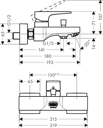 32540990 HG Metropol Смеситель для ванны, однорычажный, внешнего монтажа, с рычажной рукояткой PGO в Сочи и Адлере