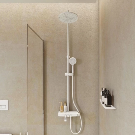 Смеситель для ванны с верхним душем, белый матовый, Shelfy, IDDIS, SHEWTBTi06 в Сочи и Адлере Смеситель для ванны с верхним душем, белый матовый, Shelfy, IDDIS, SHEWTBTi06 в Сочи и Адлере