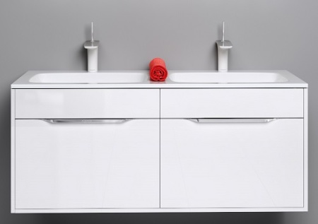 MALAGA 120 Тумба подвесная цвет белый с раковиной MALAGA 1200 две чаши (Ш122хВ52хГ45) в Сочи и Адлере