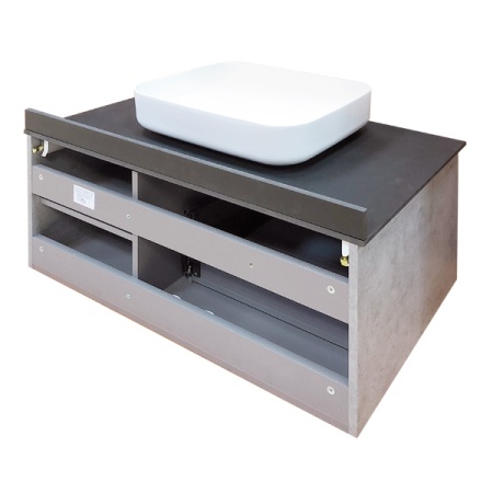 COMFORTY Тумба-умывальник "Эдинбург-90" бетон светлый с черной столешницей, с раковиной COMFORTY 78189 в Сочи и Адлере