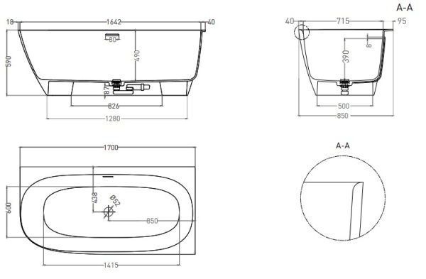 Ванна из искусственного камня Salini Sofia Corner R 170x85 102514G в Сочи и Адлере