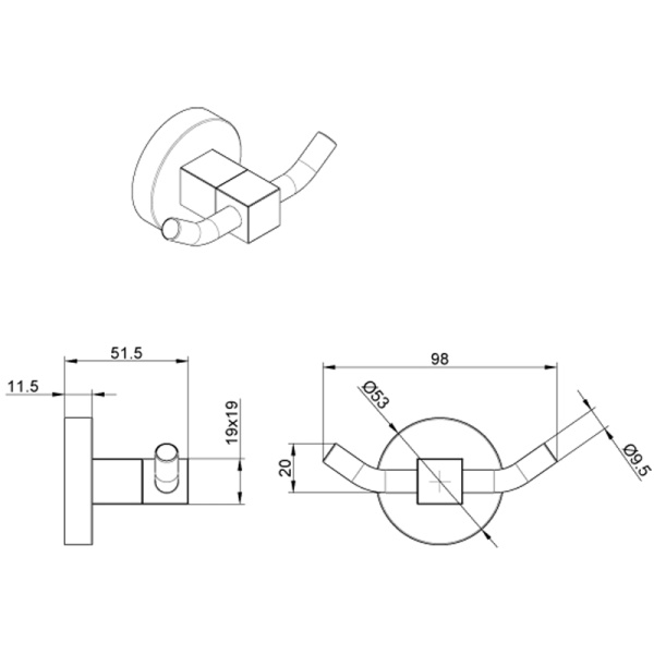 Крючок двойной AZARIO NESSY, хром (AZ-73105) в Сочи и Адлере
