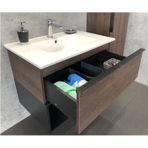 COMFORTY Тумба-умывальник "Франкфурт-75" дуб шоколадно-коричневый с раковиной COMFORTY 75E белая  в Сочи и Адлере COMFORTY Тумба-умывальник "Франкфурт-75" дуб шоколадно-коричневый с раковиной COMFORTY 75E белая  в Сочи и Адлере