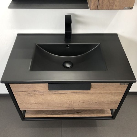 COMFORTY. Тумба-умывальник "Бонн-90" дуб темный с раковиной COMFORTY 90E черная матовая в Сочи и Адлере