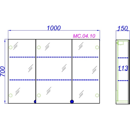 МС 100 Зеркальный шкаф с тремя дверьми на петлях с плавным закрыванием (Ш100хВ70хГ15) в Сочи и Адлере