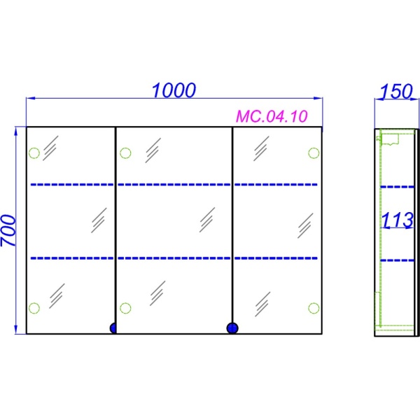 МС 100 Зеркальный шкаф с тремя дверьми на петлях с плавным закрыванием (Ш100хВ70хГ15) в Сочи и Адлере МС 100 Зеркальный шкаф с тремя дверьми на петлях с плавным закрыванием (Ш100хВ70хГ15) в Сочи и Адлере