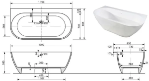 Ванна "Miami silk" пристенная 1700х855 в Сочи и Адлере