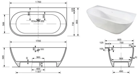 Ванна "Miami silk" пристенная 1700х855 в Сочи и Адлере