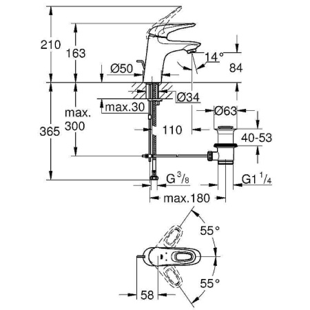 33558LS3 Смеситель для раковины GROHE Eurostyle new с донным клапаном, белая луна в Сочи и Адлере