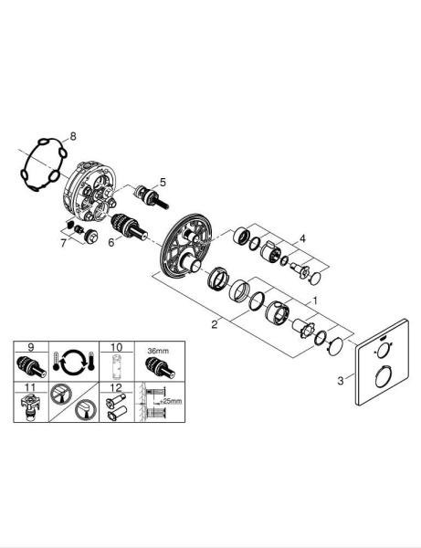 24079000 Термостатический смеситель для душа GROHE Grohtherm с переключателем на 2 положения верхний-ручной душ, квадратная розетка, хром в Сочи и Адлере 24079000 Термостатический смеситель для душа GROHE Grohtherm с переключателем на 2 положения верхний-ручной душ, квадратная розетка, хром в Сочи и Адлере