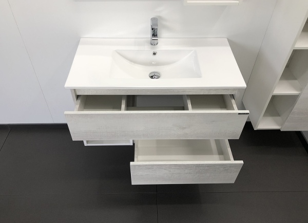 COMFORTY Тумба-умывальник "Турин-90" дуб белый с раковиной COMFORTY 90E в Сочи и Адлере COMFORTY Тумба-умывальник "Турин-90" дуб белый с раковиной COMFORTY 90E в Сочи и Адлере