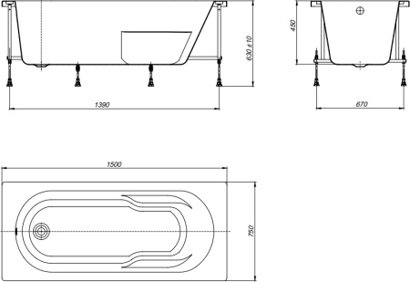 Акриловая ванна прямоугольная Roca ELBA 150х75 в Сочи и Адлере