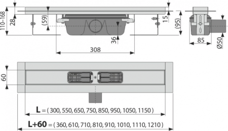 APZ6-950 Professional ВОДООТВОДЯЩИЙ ЖЕЛОБ С ПОРОГАМИ ДЛЯ ЦЕЛЬНОЙ РЕШЕТКИ (сталь) в Сочи и Адлере