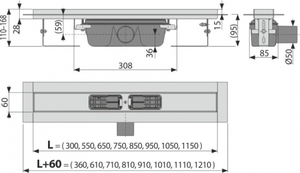 APZ6-950 Professional ВОДООТВОДЯЩИЙ ЖЕЛОБ С ПОРОГАМИ ДЛЯ ЦЕЛЬНОЙ РЕШЕТКИ (сталь) в Сочи и Адлере