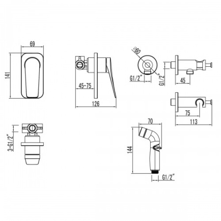 Смеситель Lemark Bronx LM3719GM с гигиеническим душем, встраиваемый, графит в Сочи и Адлере