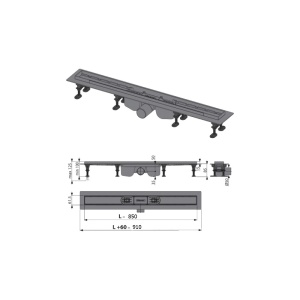 Водоотводящий желоб с порогами для перфорированной решетки или решетки под кладку Alca Plast Optima 850 мм (под решетку LINE-850L)  в Сочи и Адлере Водоотводящий желоб с порогами для перфорированной решетки или решетки под кладку Alca Plast Optima 850 мм (под решетку LINE-850L)  в Сочи и Адлере