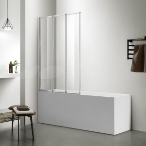 Шторка для ванны AZARIO PRESTON 900*1500 3-х секционная, прозрачное стекло 4 мм, цвет профиля хром (AZ-NFC6433 900) в Сочи и Адлере