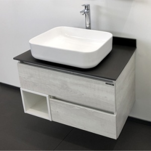 COMFORTY Тумба-умывальник "Прага-75" дуб белый с антрацитовой столешницей, с раковиной COMFORTY T-Y9378 COMFORTY Тумба-умывальник "Прага-75" дуб белый с антрацитовой столешницей, с раковиной COMFORTY T-Y9378