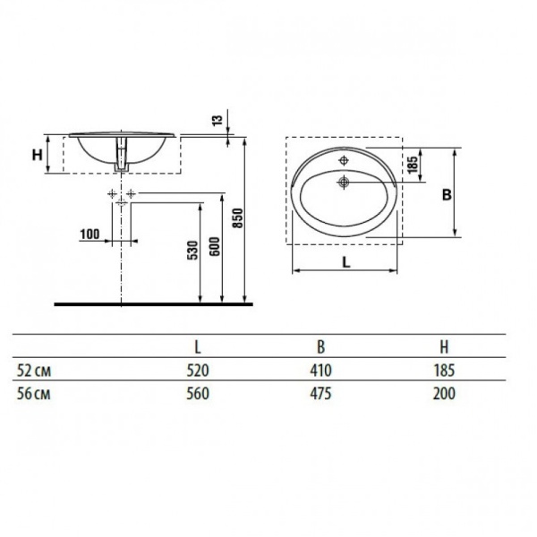 Раковина встраиваемая Adora 52*41 в Сочи и Адлере Раковина встраиваемая Adora 52*41 в Сочи и Адлере