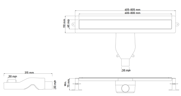 Душевой лоток Premium Linear 60см, нерж.сталь МАТ. ЗОЛОТО в Сочи и Адлере
