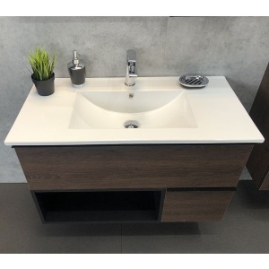 COMFORTY Тумба-умывальник "Франкфурт-75" дуб шоколадно-коричневый с раковиной COMFORTY 75E белая  в Сочи и Адлере COMFORTY Тумба-умывальник "Франкфурт-75" дуб шоколадно-коричневый с раковиной COMFORTY 75E белая  в Сочи и Адлере