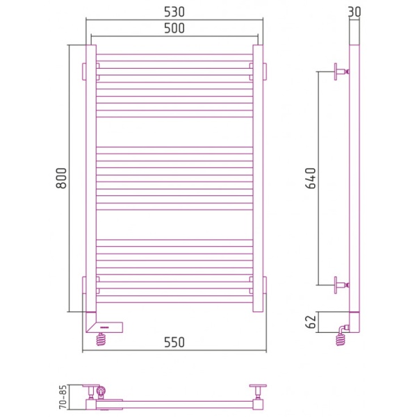 Модус 2.0 полотенцесушитель электрический 800x500 Состаренная Латунь, правый в Сочи и Адлере Модус 2.0 полотенцесушитель электрический 800x500 Состаренная Латунь, правый в Сочи и Адлере
