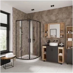 Душевое ограждение NG-6805-08 BLACK  (90*90*190) трапеция, распашная в Сочи и Адлере